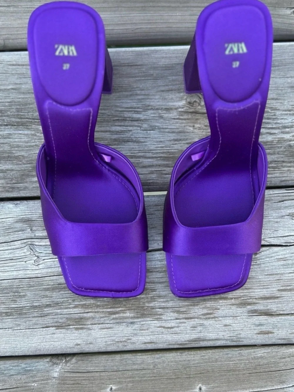Zara Vibrant Purple Block Heel Slide Sandals - Picture 2 of 3